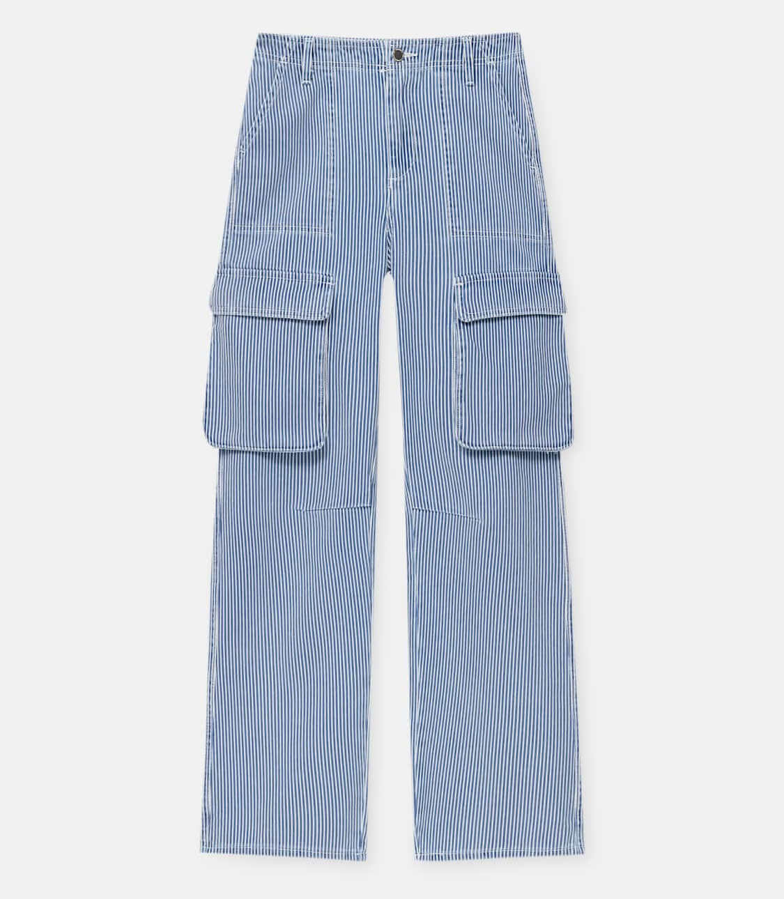 

Брюки карго из хлопка в рубчик Pull&Bear, синий/белый