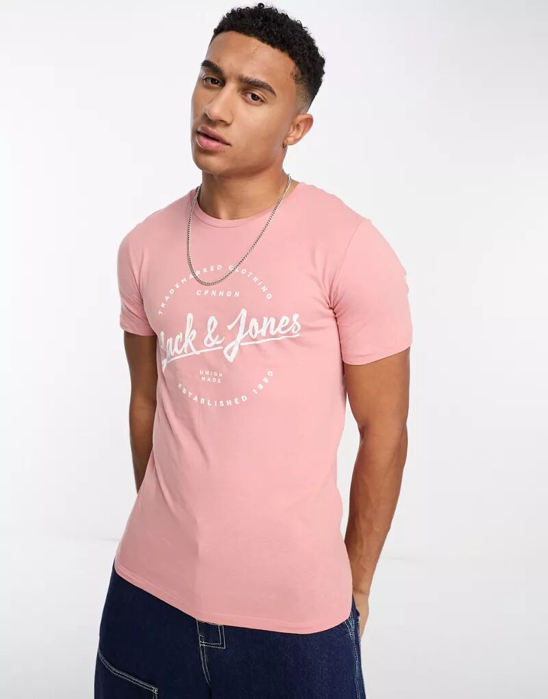 цена Розовая футболка с логотипом Jack & Jones