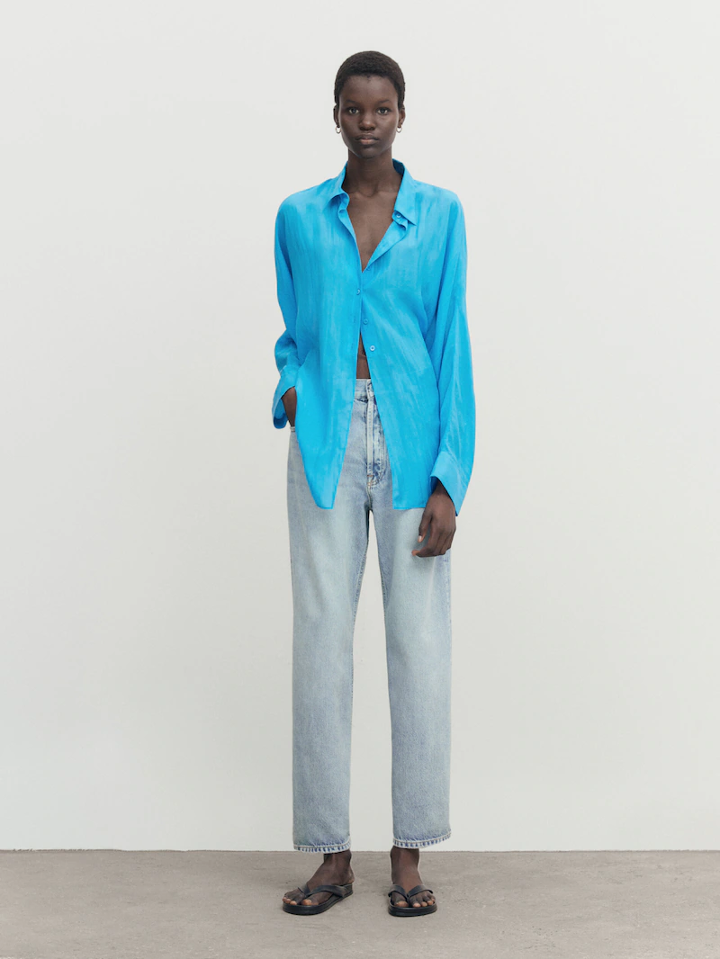 

рубашка из 100% шелка хаботай Massimo Dutti, зеленый
