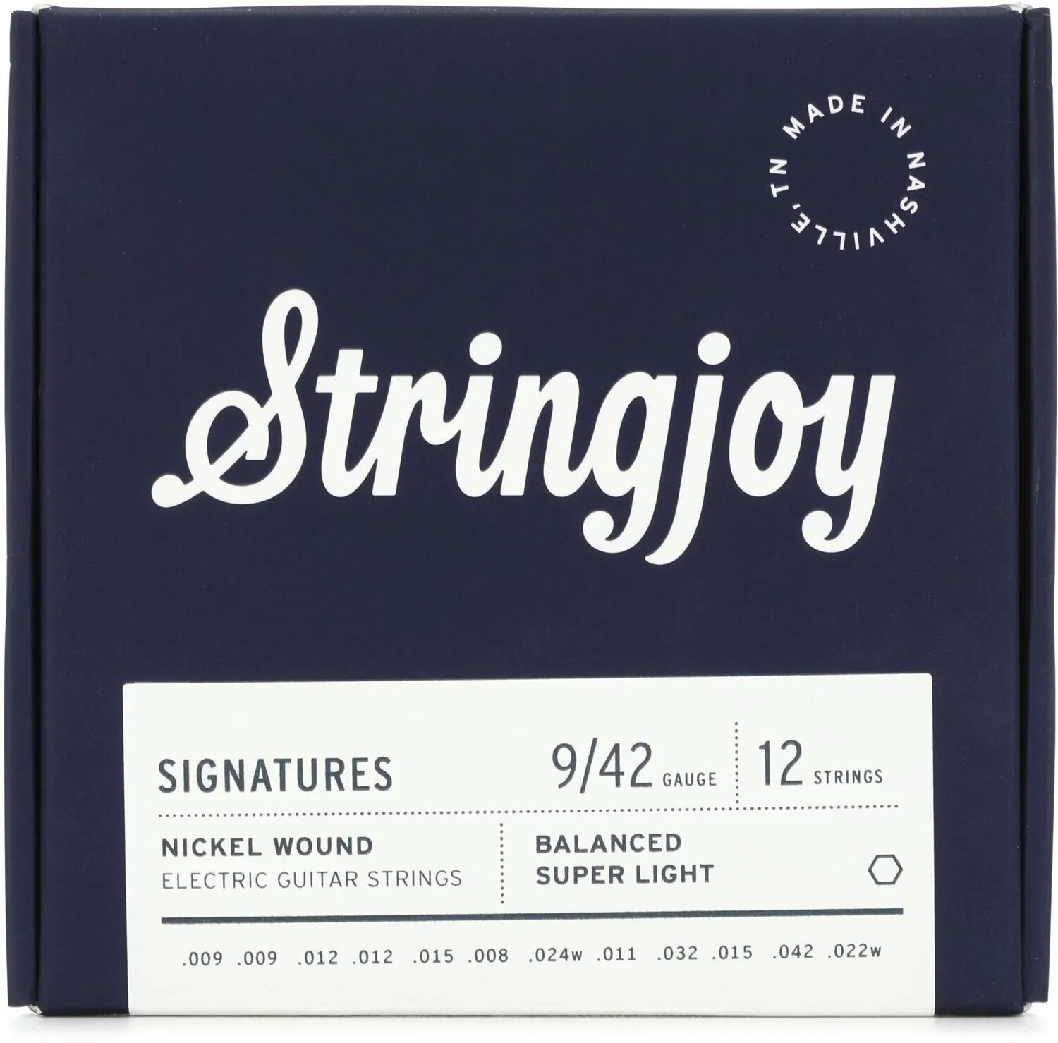 

Stringjoy Signatures 12-струнные сбалансированные струны для электрогитары с никелированной обмоткой — сверхлегкий калибр (.009–.042)