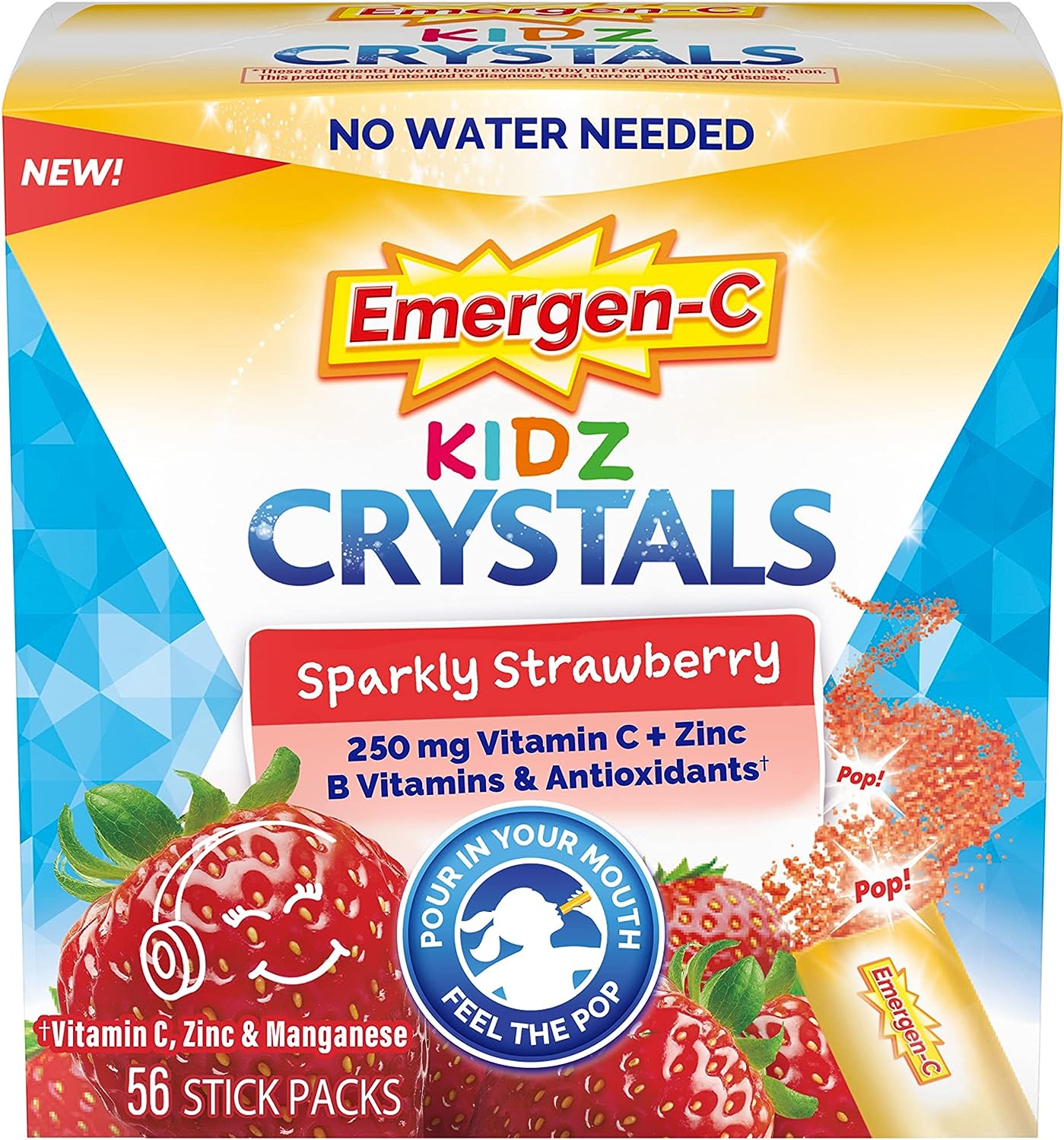 Витамин С для детей Emergen-C Kidz Crystals Sparkly Strawberry, 56 стиков