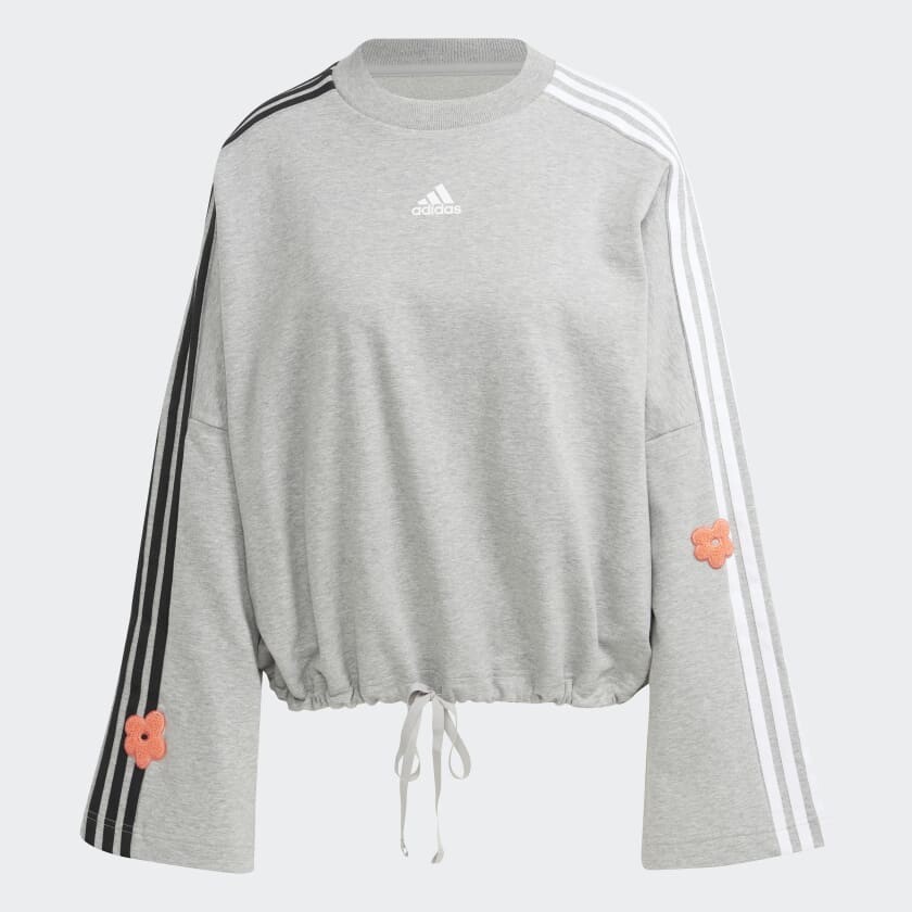 

Свитшот Adidas 3-Stripes Sweatshirt with Chenille Flowers, серый/белый/черный