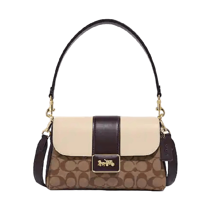 Сумка Coach Grace Shoulder Bags In Signature Canvas, хаки/молочный - фото