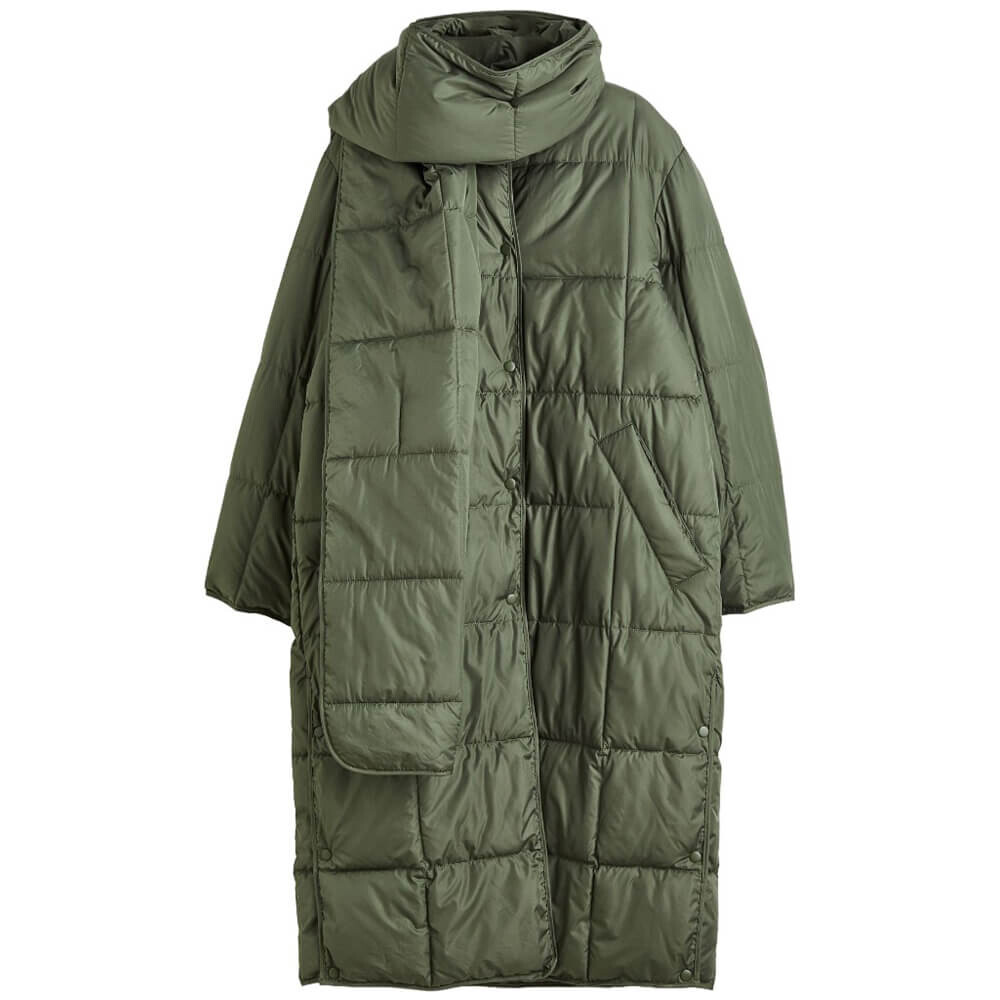 

Пальто H&M Quilted with Scarf, зеленый
