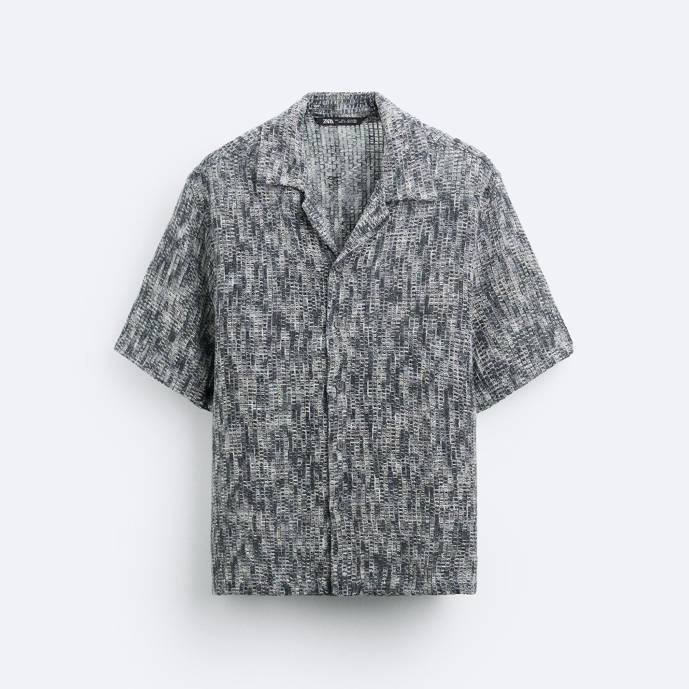 рубашка zara textured фисташковый Рубашка Zara Openwork Textured, серый