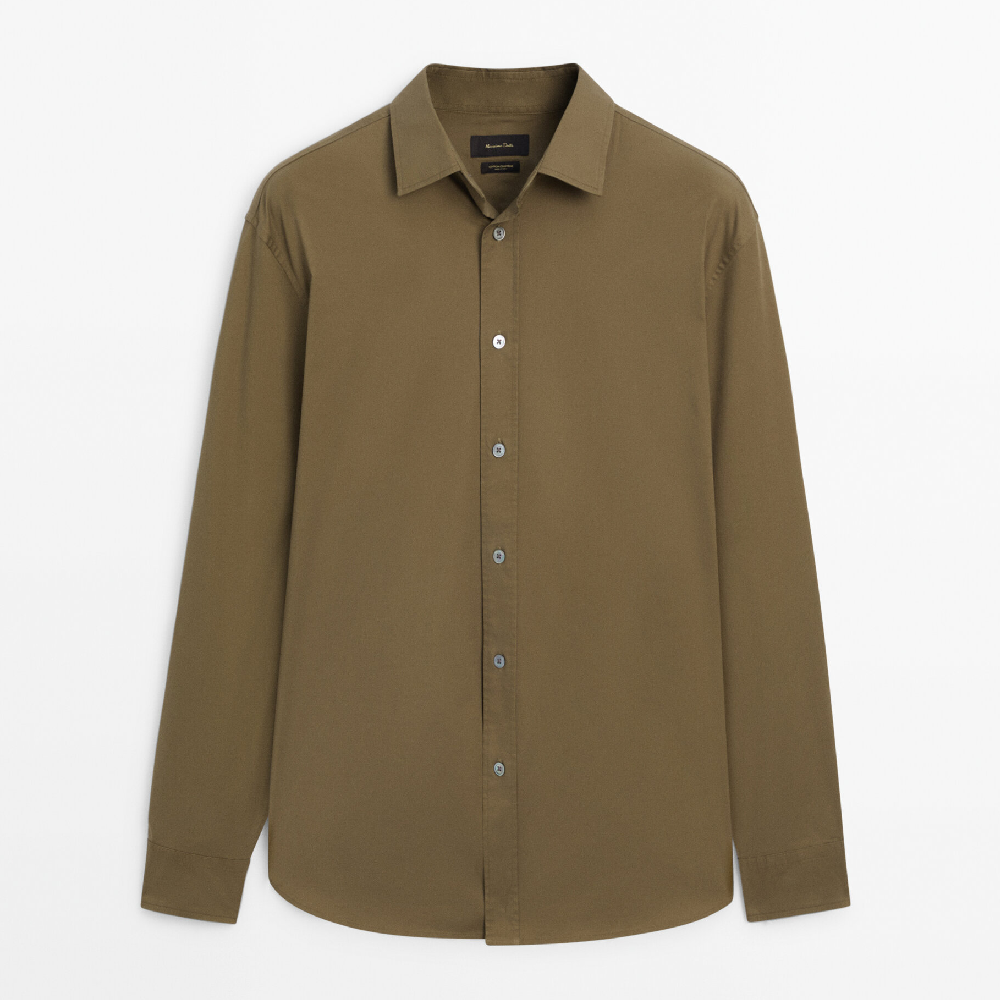 Рубашка Massimo Dutti Stretch Relaxed-fit Cotton Twill, хаки джоггеры свободного кроя из хлопкового твила h