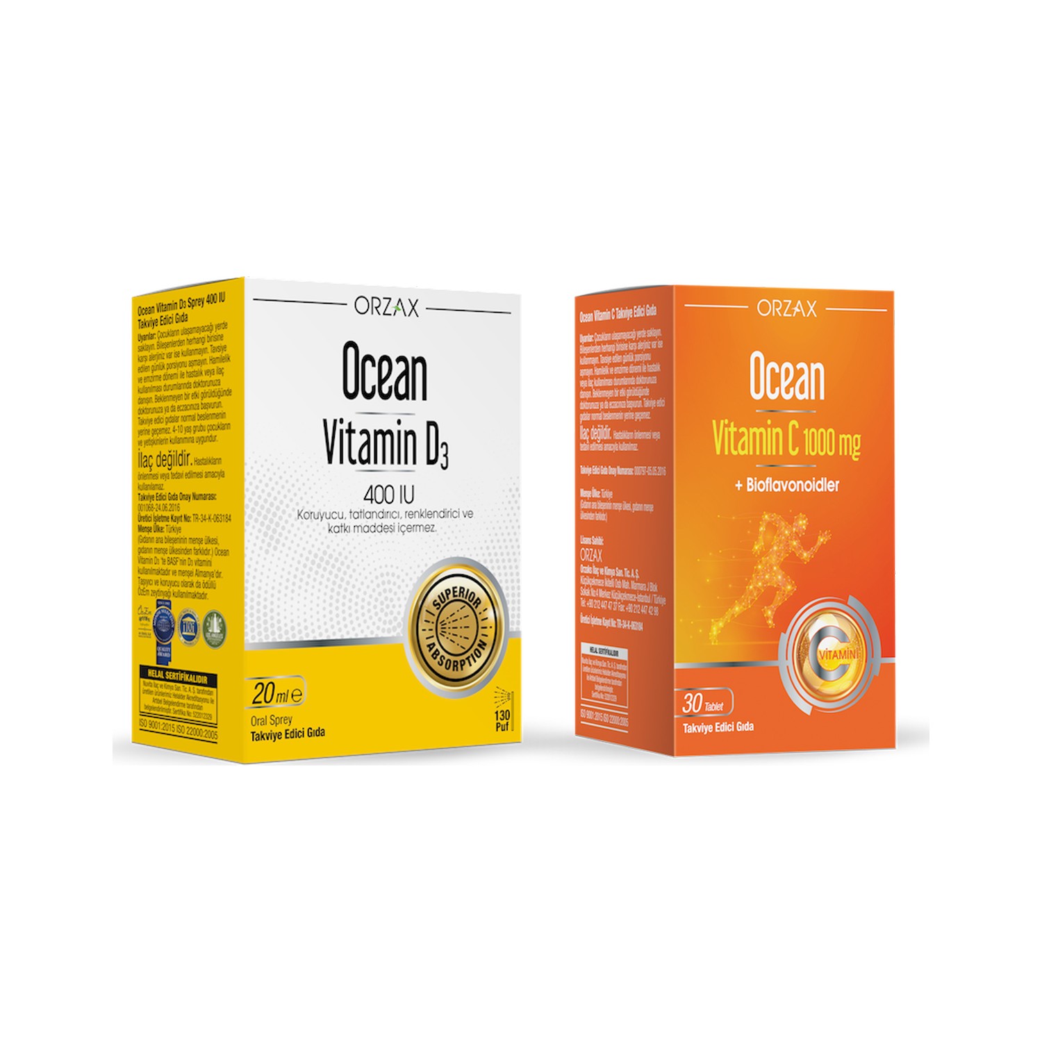 Спрей витамин D3 Orzax Ocean 400 МЕ, 20 мл + Витамин C Ocean 1000 мг, 30 таблеток mirrolla витамин d3 400 ме капсулы 30 шт