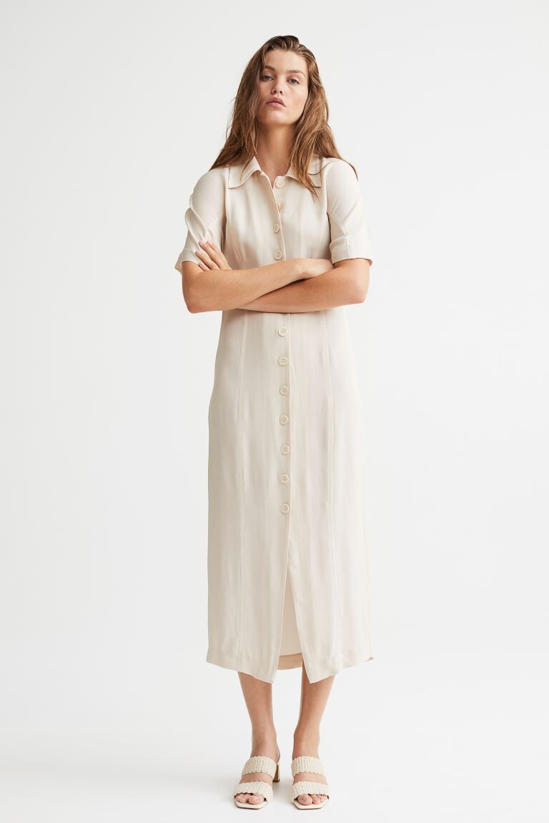 

Платье-рубашка из смесового шелка H&M, светло-бежевый