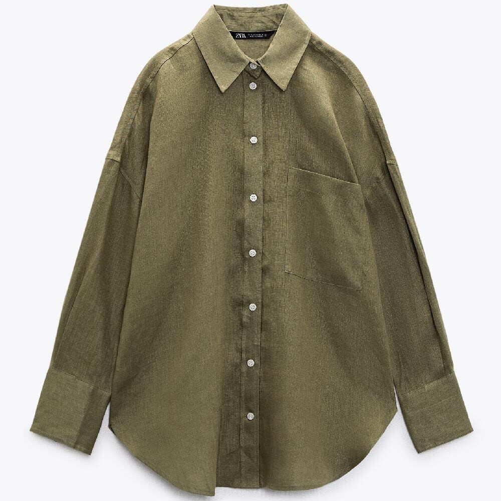 

Рубашка Zara Linen, хаки