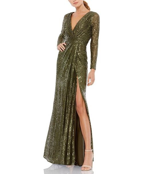 

Платье с длинными рукавами и блестками Mac Duggal, цвет Green