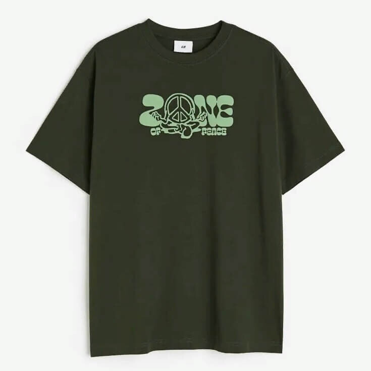 

Футболка H&M Zone of Peace Relaxed Fit Printed, хаки