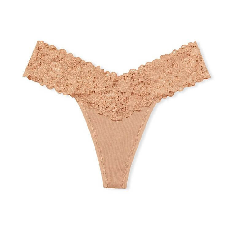 

Трусики-стринги Victoria's Secret Lace Waist Cotton, бежевый