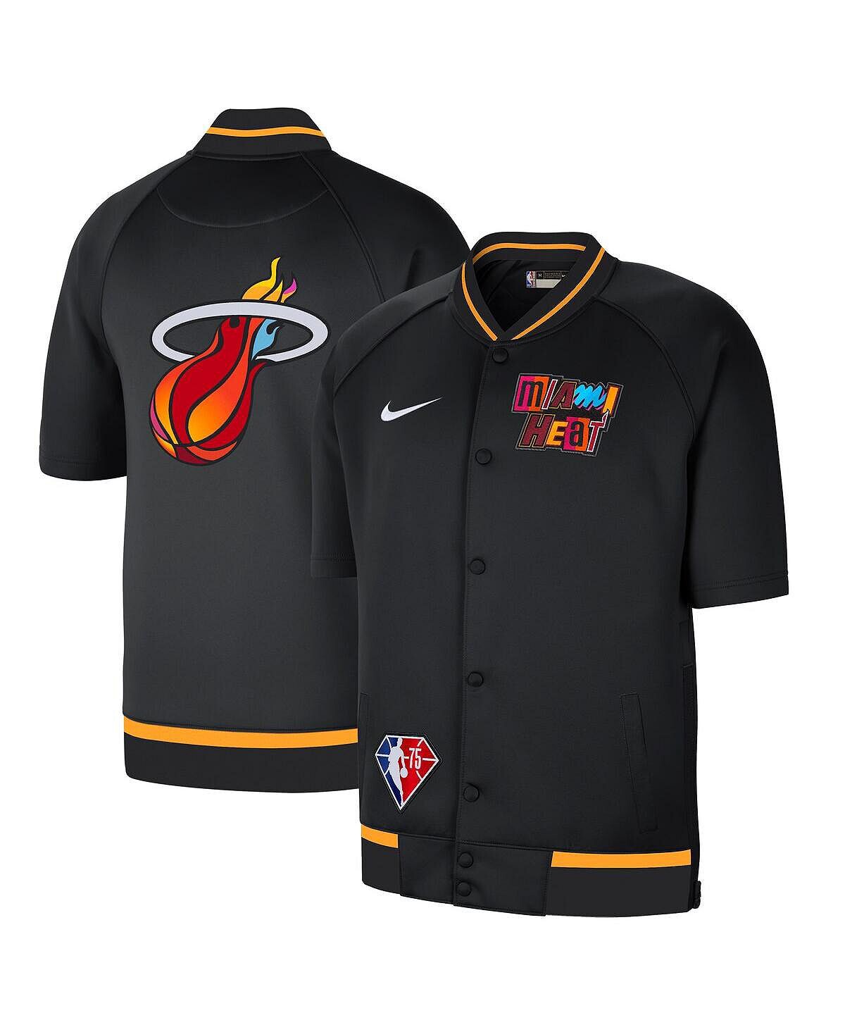 

Мужская черная и белая куртка-бомбер miami heat 2021/22 city edition therma flex showtime с короткими рукавами и застежкой на кнопках Nike, черно-белый, Черный