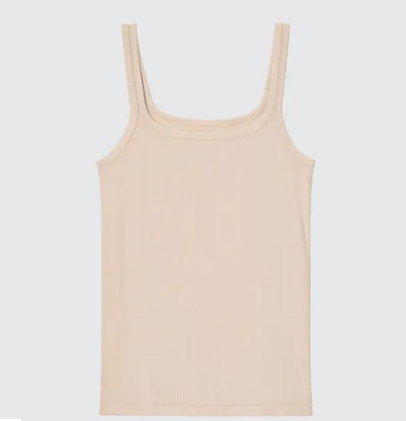 

Топ без рукавов в рубчик из смеси шелка Uniqlo Silk Blend Airism Ribbed Sleeveless, бежевый