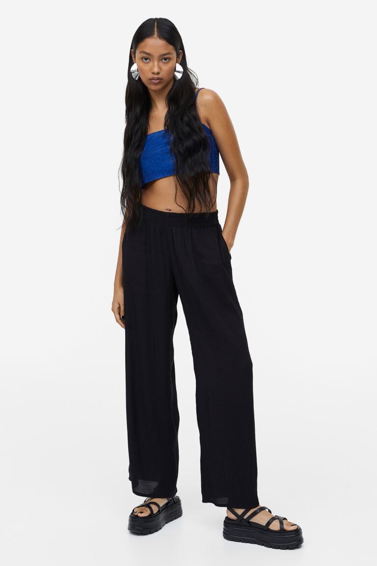 

Брюки без застежек из крепа H&M, черный
