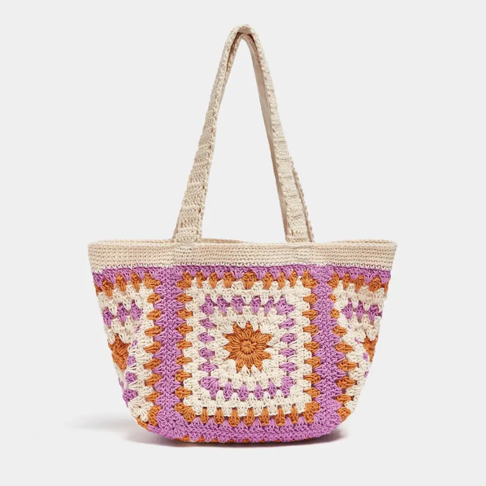 

Сумка Pull&Bear Floral Crochet Shopper, сиреневый/бежевый