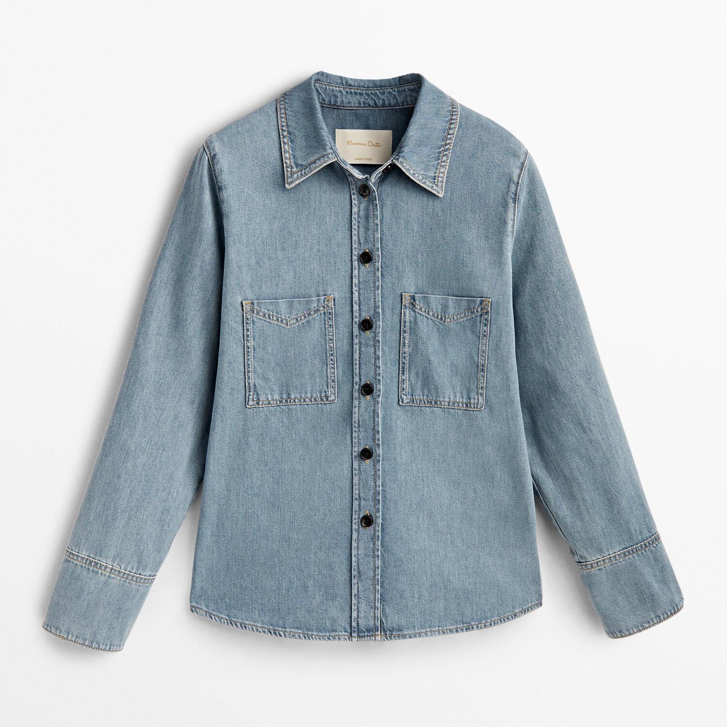 

Рубашка Massimo Dutti Denim With Pockets, светло-синий