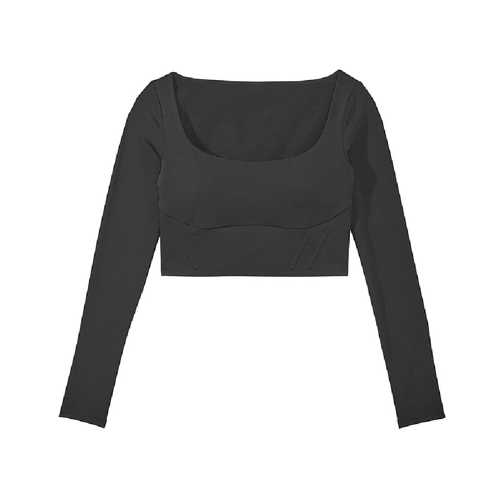 Топ спортивный Victoria's Secret VS Elevate Cropped Long-Sleeve Corset, черный