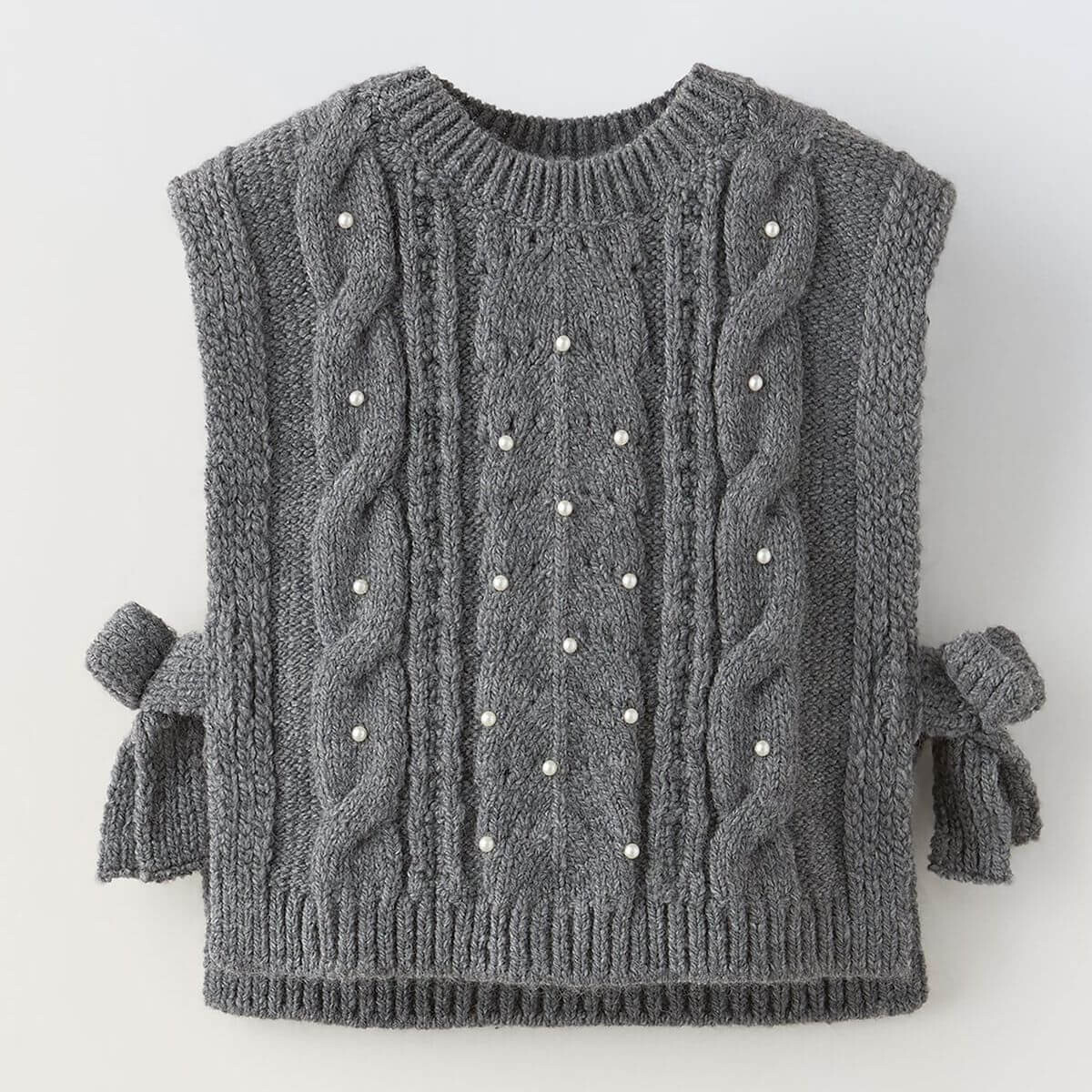 

Жилет Zara Knit With Faux Pearl Detail, серый