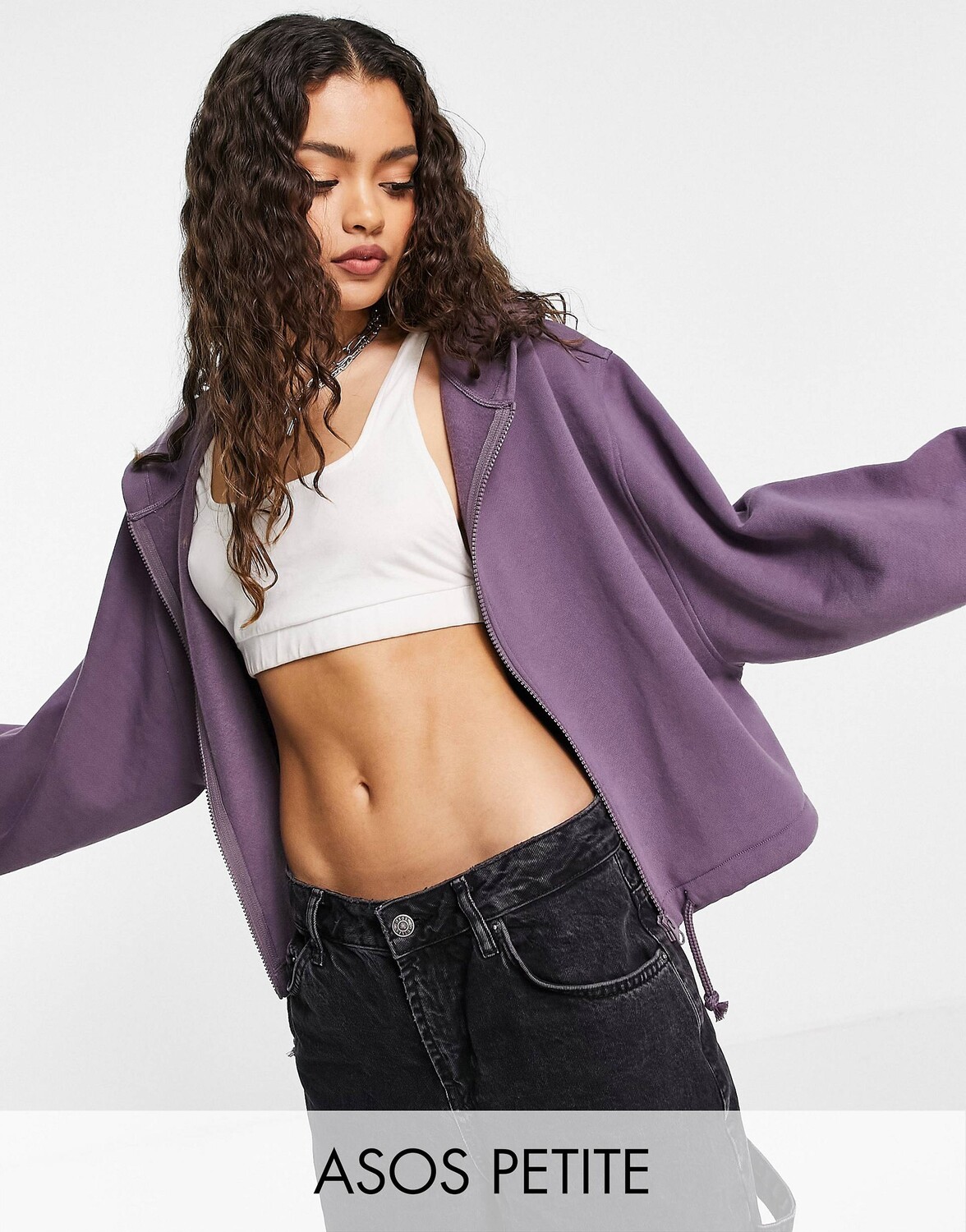 

Худи фиолетового цвета свободного кроя на молнии ASOS DESIGN Petite, Фиолетовый