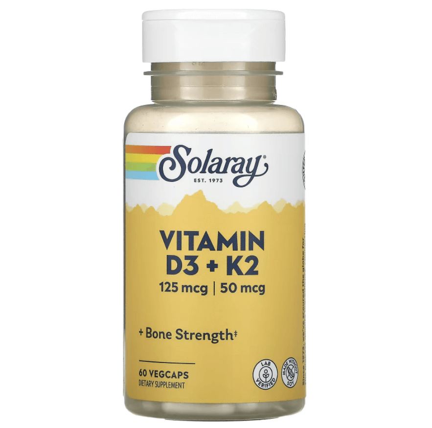 цена Витамин D3 + K2, 60 растительных капсул, Solaray