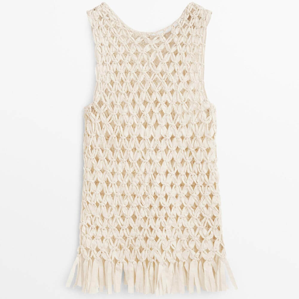 

Топ Massimo Dutti Knit Woven Limited Edition, кремовый