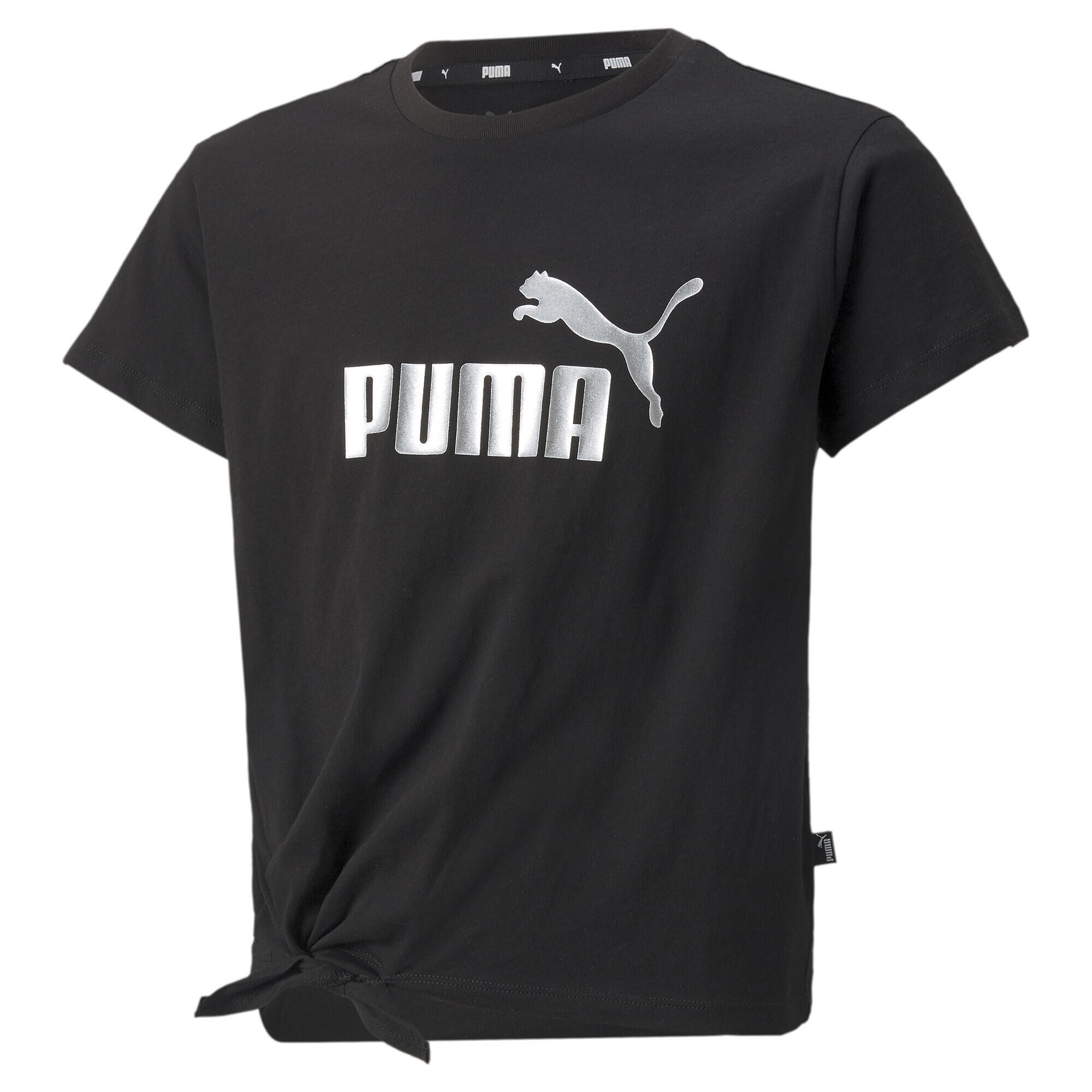 Молодежная трикотажная футболка с логотипом Essentials+ PUMA, черный - фото