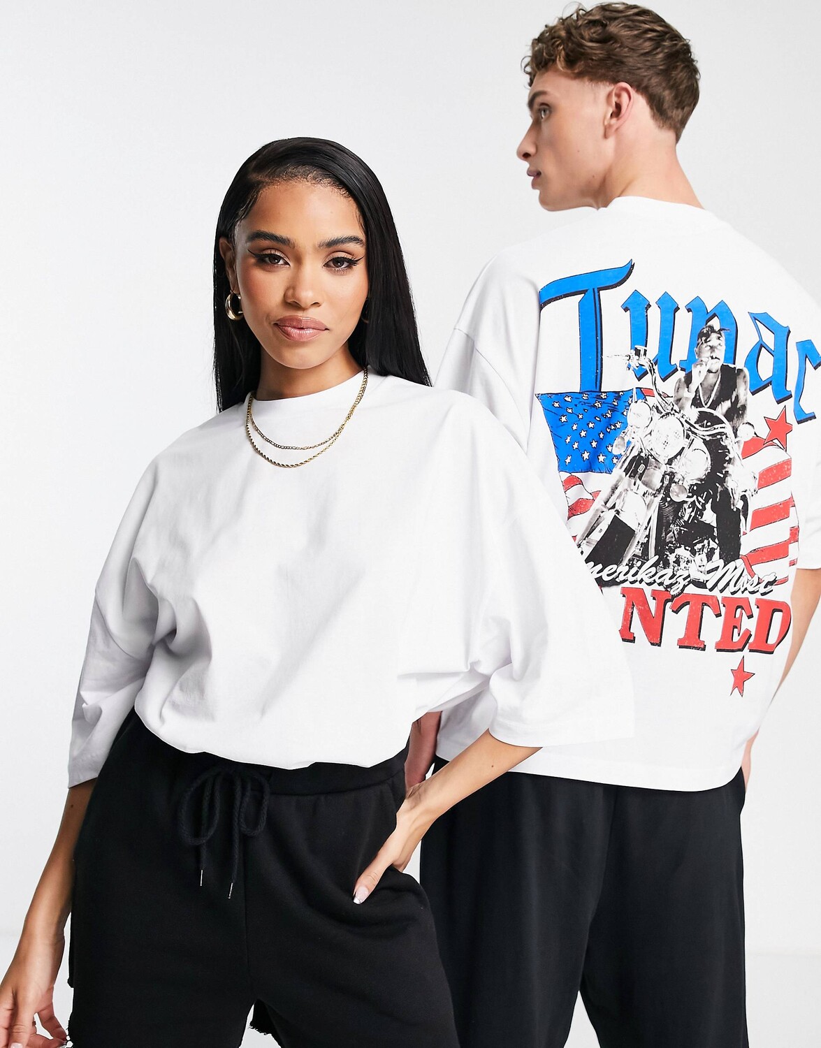 

Белая футболка оверсайз унисекс с принтом Тупака ASOS DESIGN