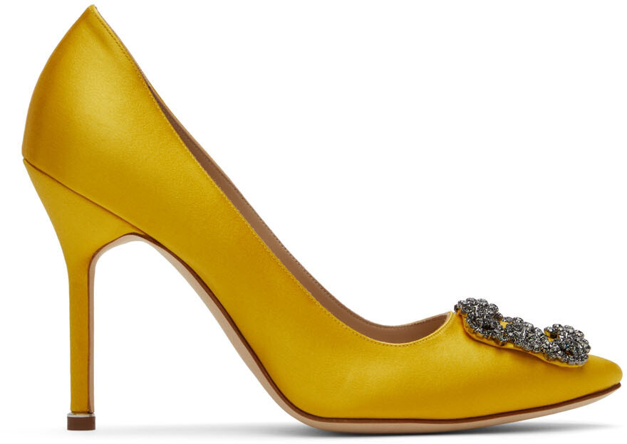 

Желтые атласные туфли на каблуке Hangisi Manolo Blahnik, Желтый