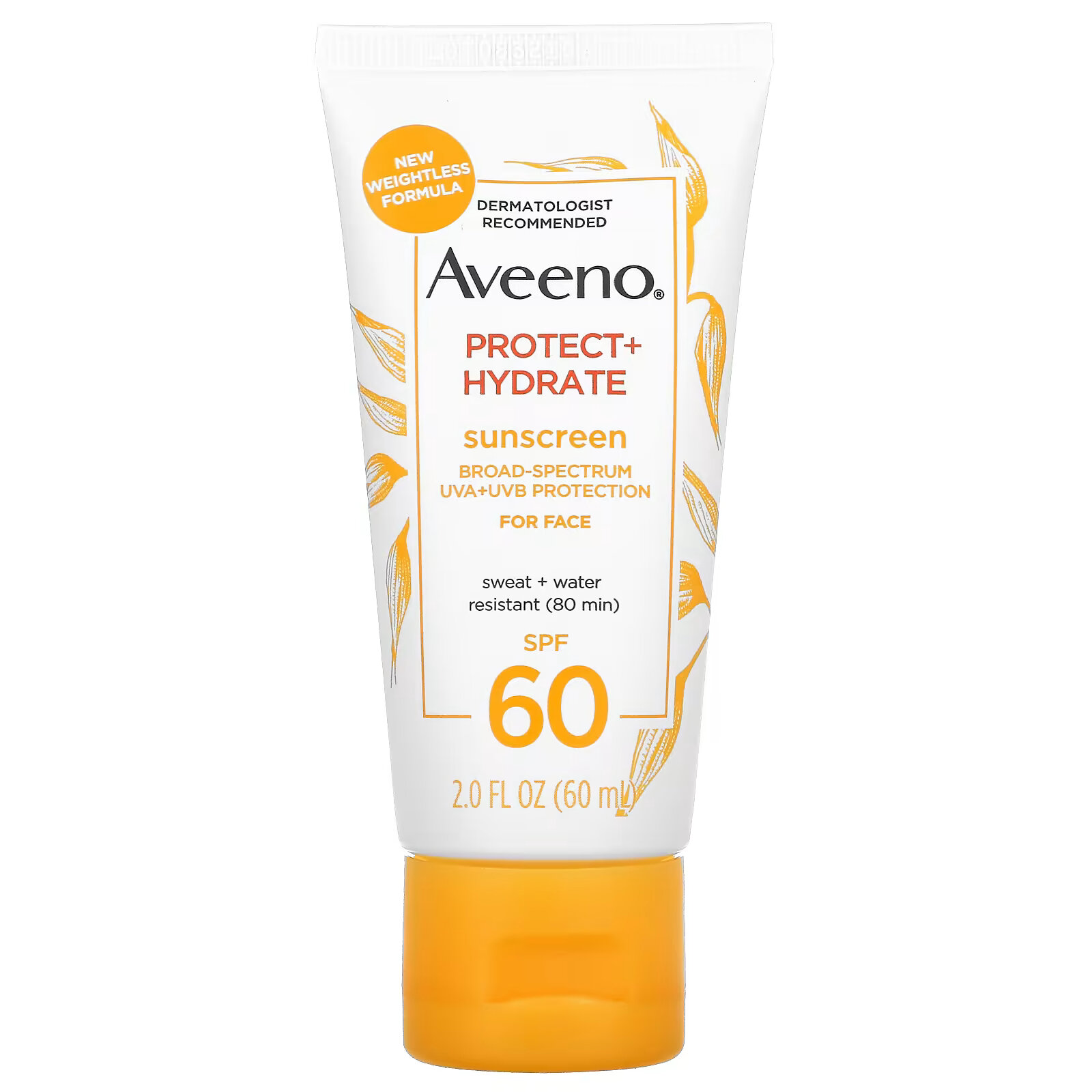 Aveeno, Protect + Hydrate, солнцезащитное средство, для лица, SPF 60, 60 мл (2 жидк. Унции) aveeno protect hydrate солнцезащитный крем spf 60 354 мл 12 жидк унций