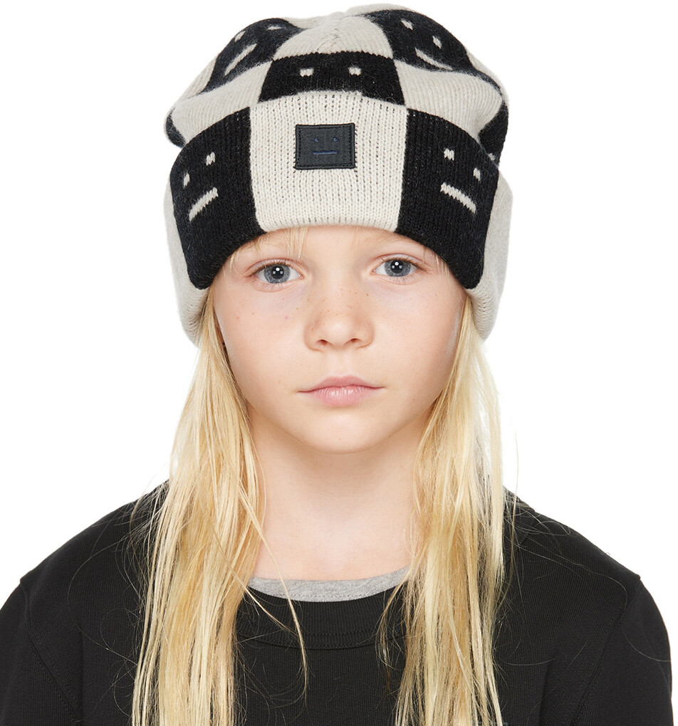 

Детская черно-бежевая шапка из жаккарда Acne Studios