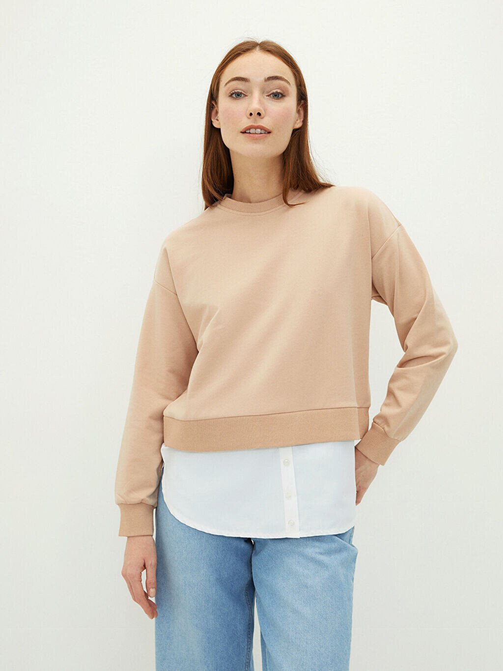 

Женская толстовка с круглым вырезом и длинными рукавами LCW Modest