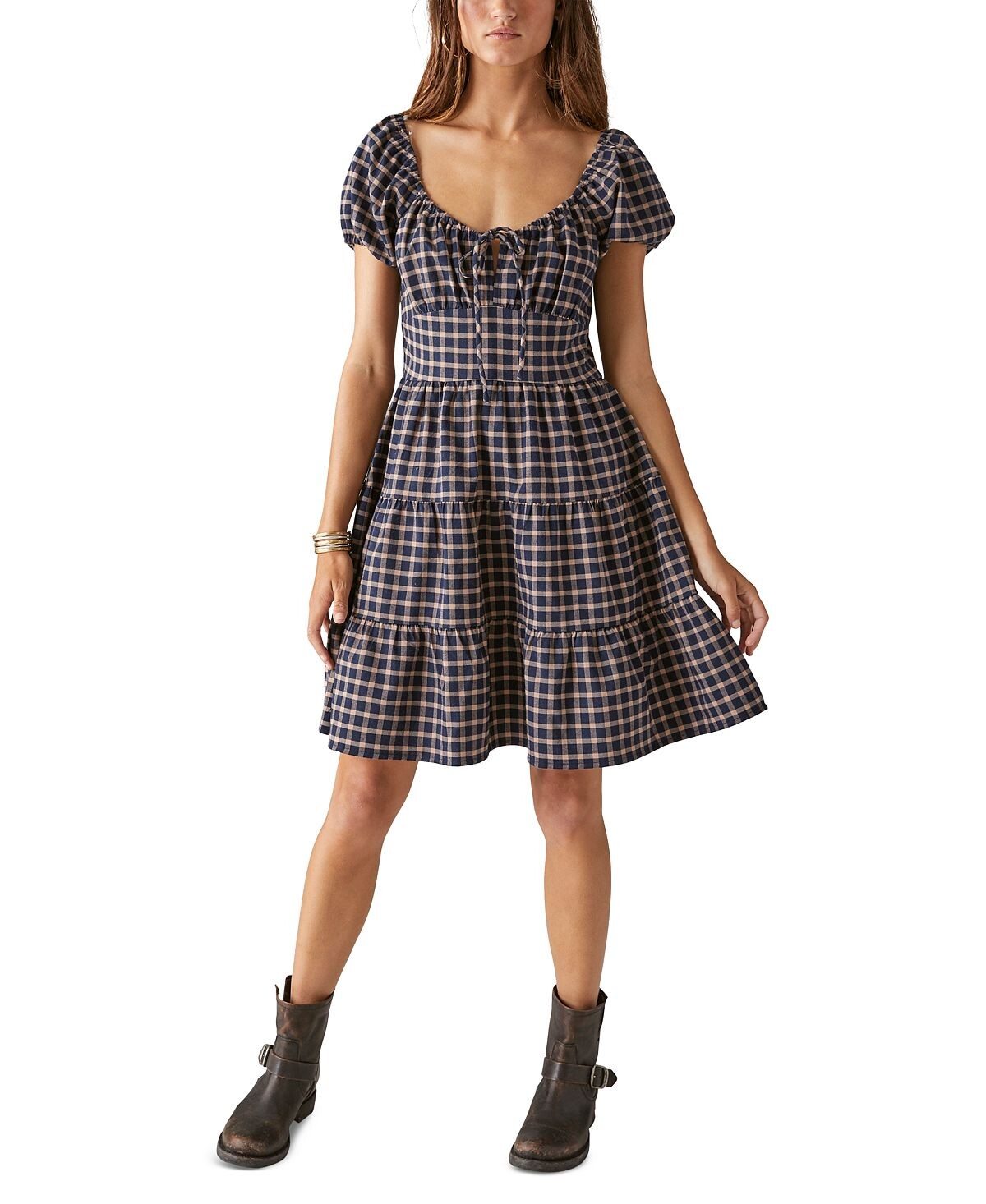 

Ярусное клетчатое платье с короткими рукавами Lucky Brand, мульти