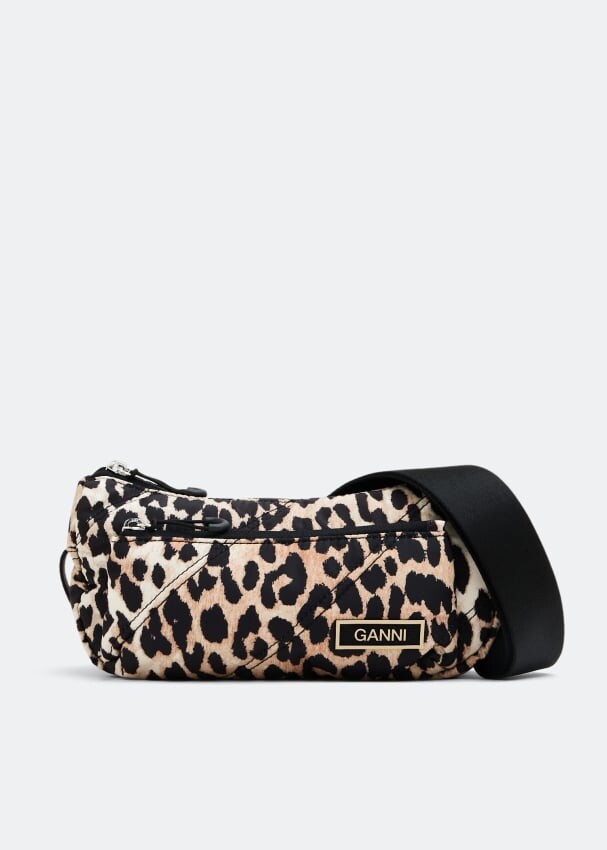 

Сумка кросс-боди GANNI Quilted recycled tech small baguette bag, животный принт