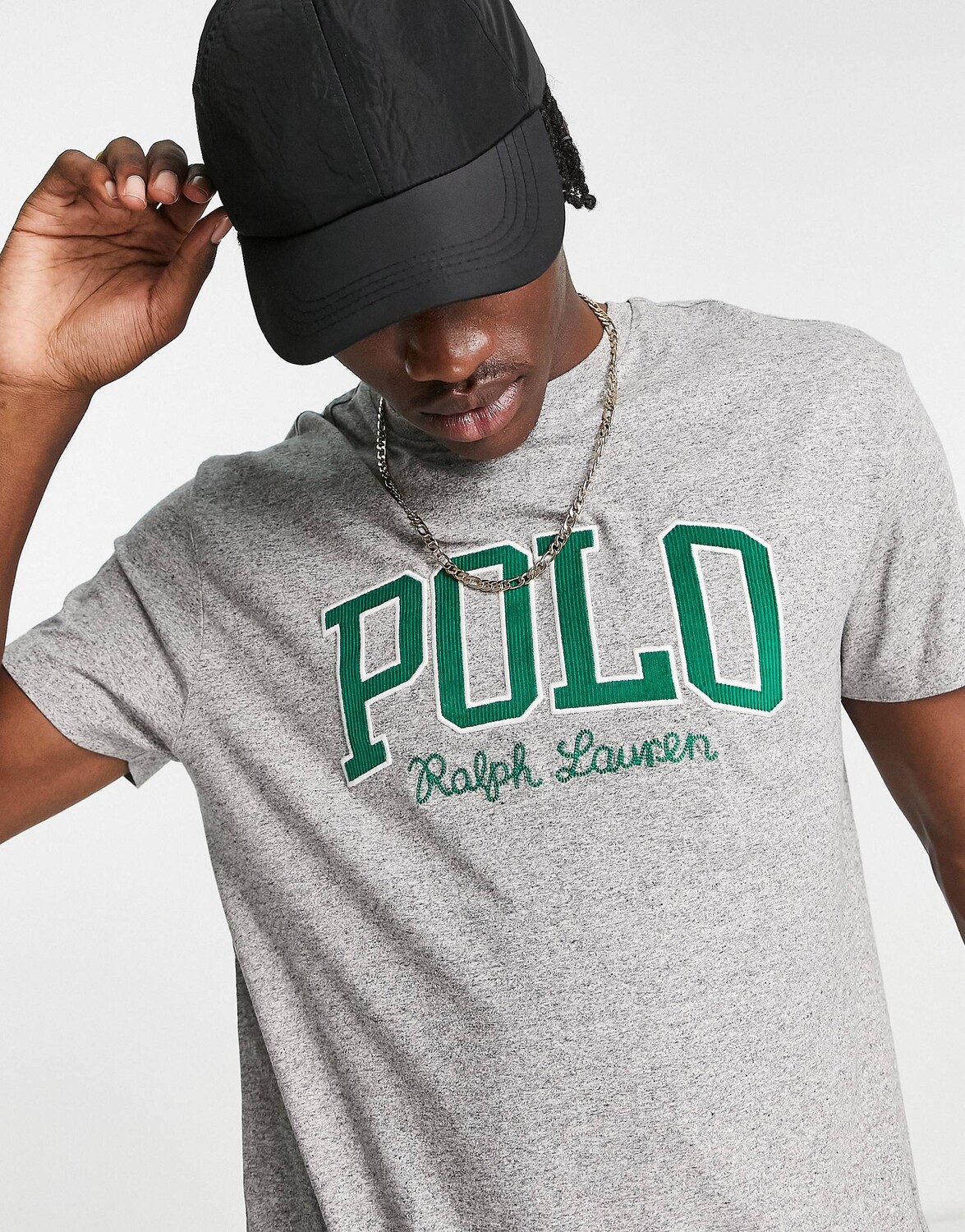 

Темно-серая меланжевая футболка большого размера с логотипом Polo Ralph Lauren классического кроя