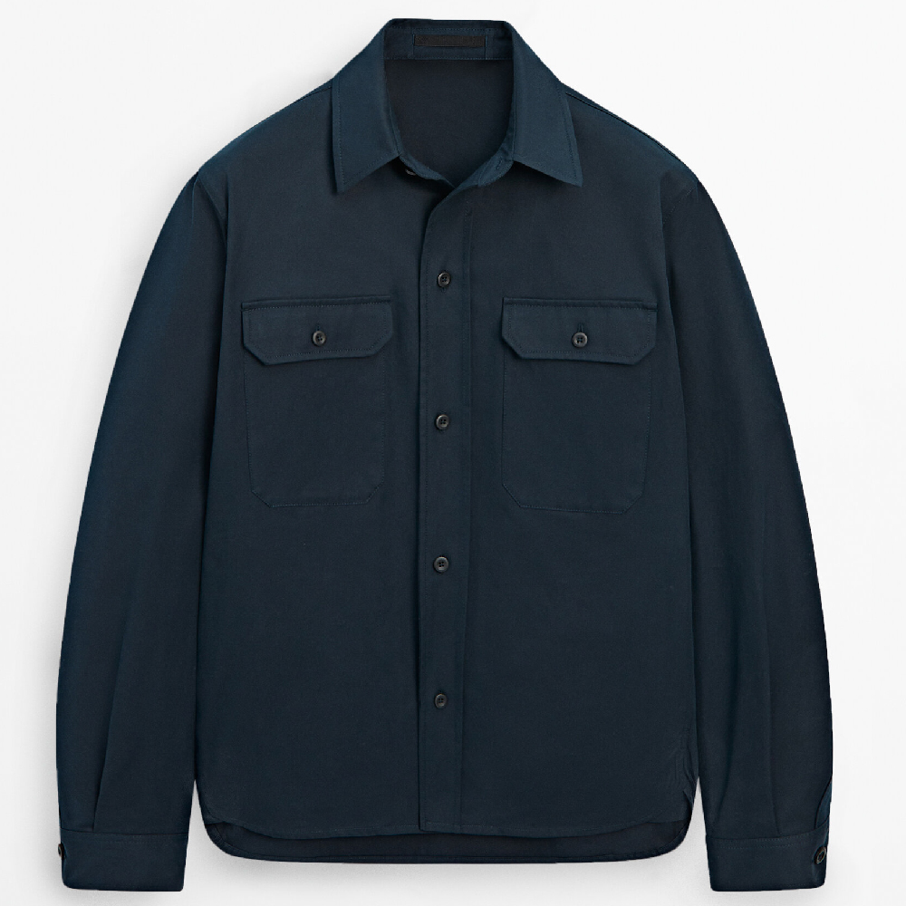 Куртка-рубашка Massimo Dutti 100% Cotton With Pockets, темно-синий рубашка massimo dutti linen polo collar светло зеленый