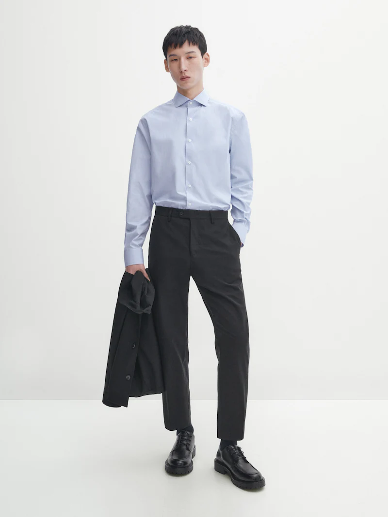 

Рубашка в мелкую клетку стандартного кроя Massimo Dutti, синий