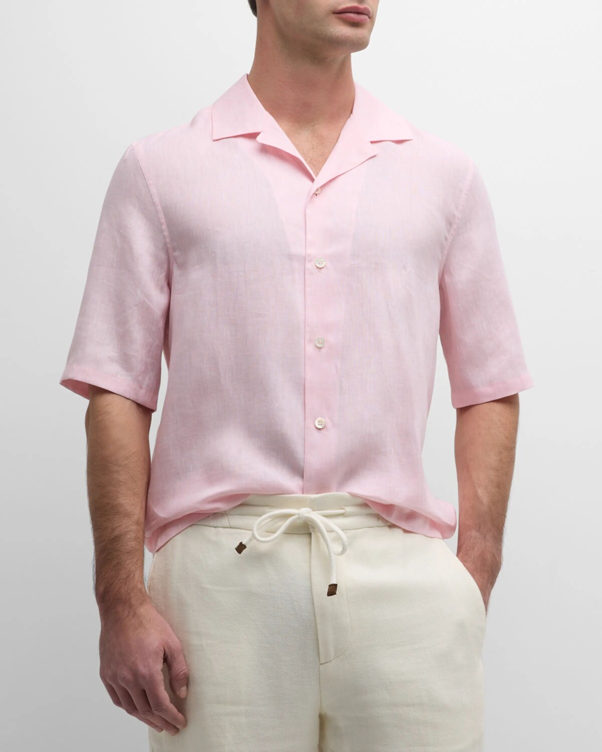 

Мужская льняная рубашка Camp Brunello Cucinelli, цвет Pink