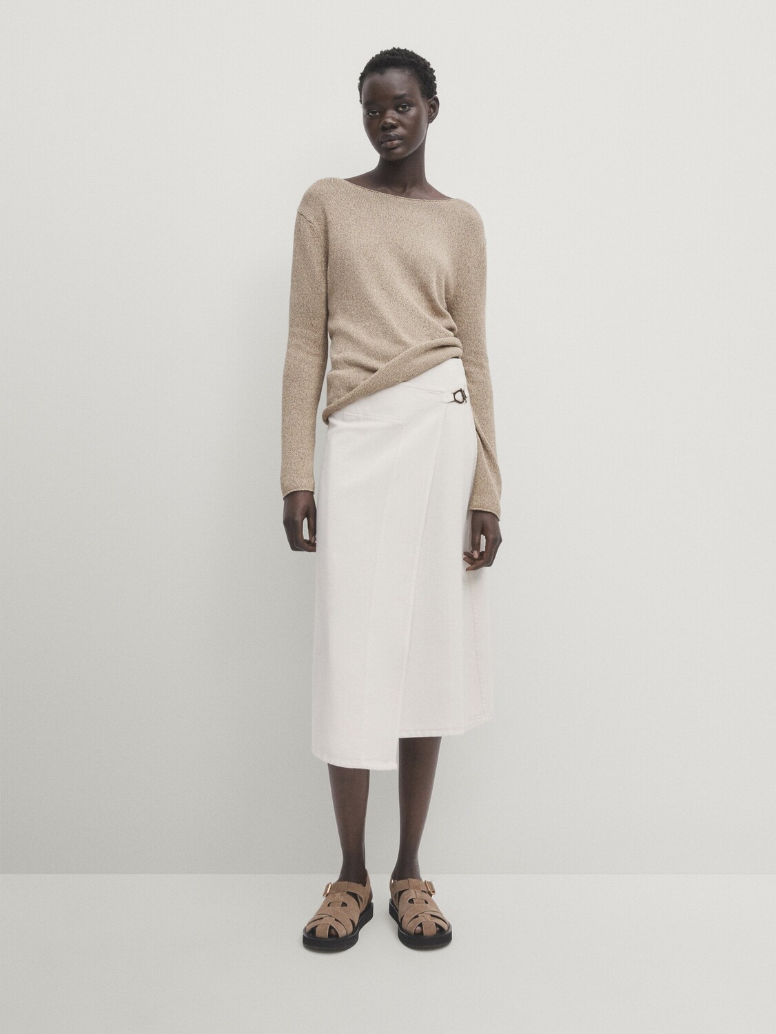 

Свитер из 100% хлопка с круглым вырезом Massimo Dutti, коричневый