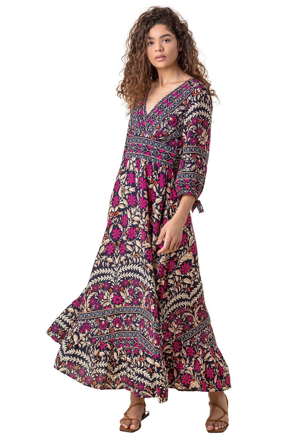 Платье макси с цветочным принтом и каймой Roman, розовый платье deniza с цветочным принтом 44 размер новое