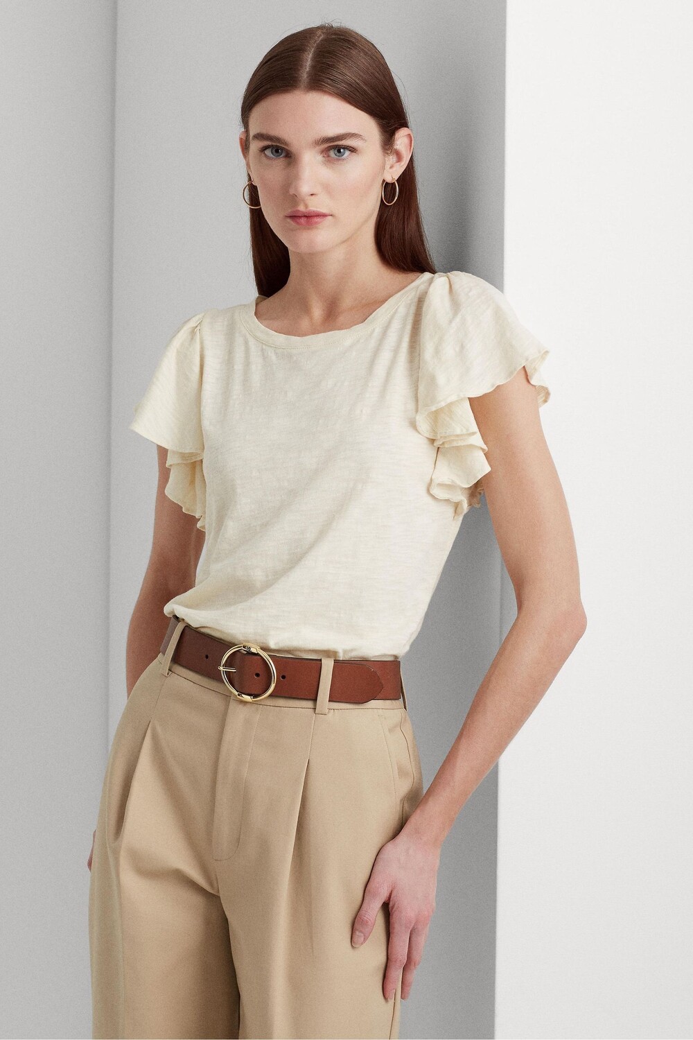 

Трикотажная футболка Ralph Lauren Lauren Afrodille с рюшами на рукавах Lauren Ralph Lauren