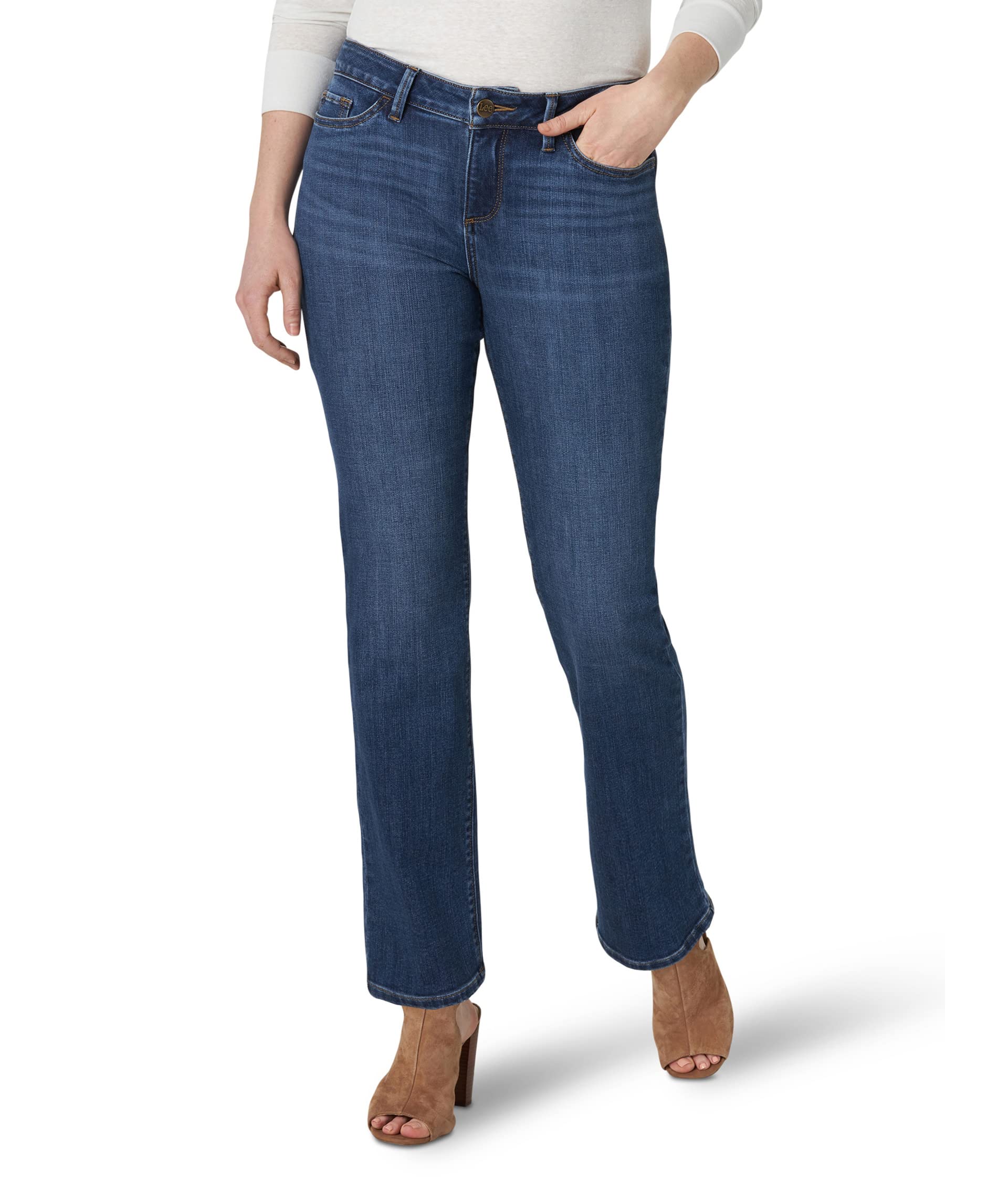 цена Джинсы Lee, Secretly Shapes Regular Fit Straight Leg Jeans Mid-Rise