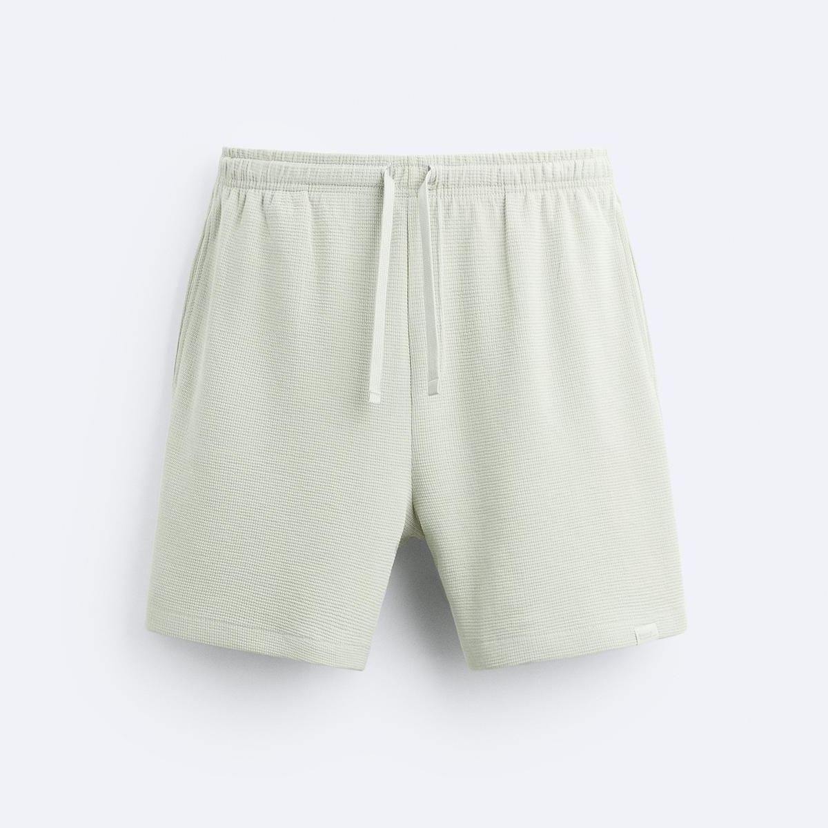 шорты zara soft textured bermuda желтовато белый Шорты Zara Textured Bermuda With Label, светло-зеленый