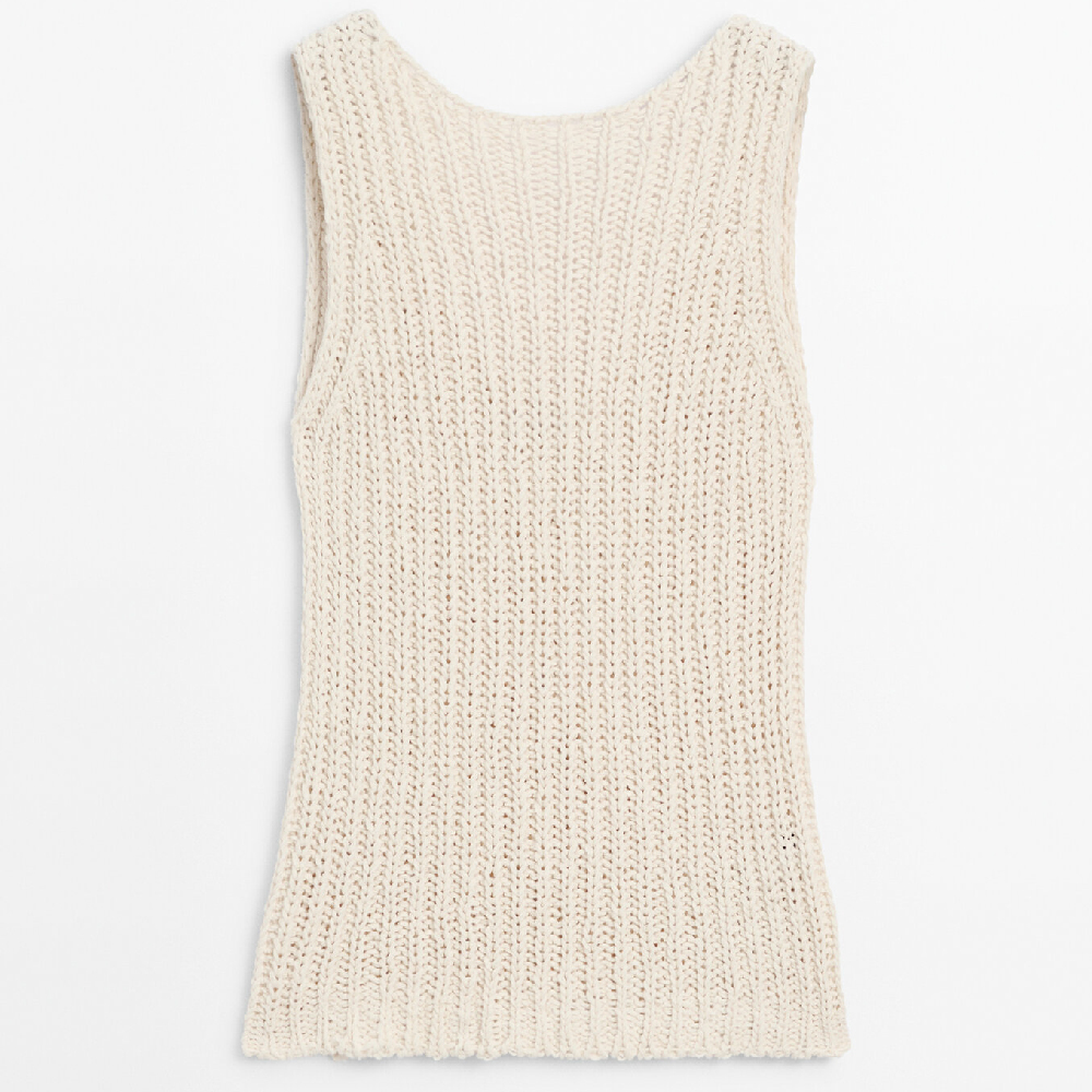 Топ Massimo Dutti Knit With Low-cut Back, кремовый pierre cardın women back low cut ruched nightgown