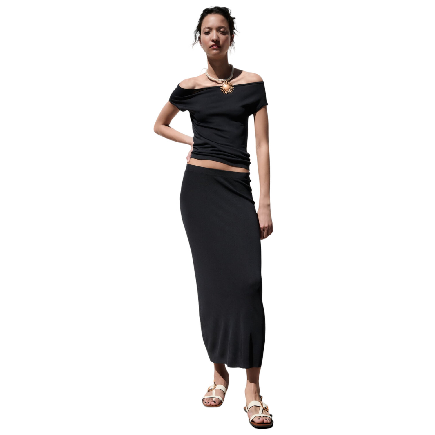 

Юбка Zara Knit Midi, черный