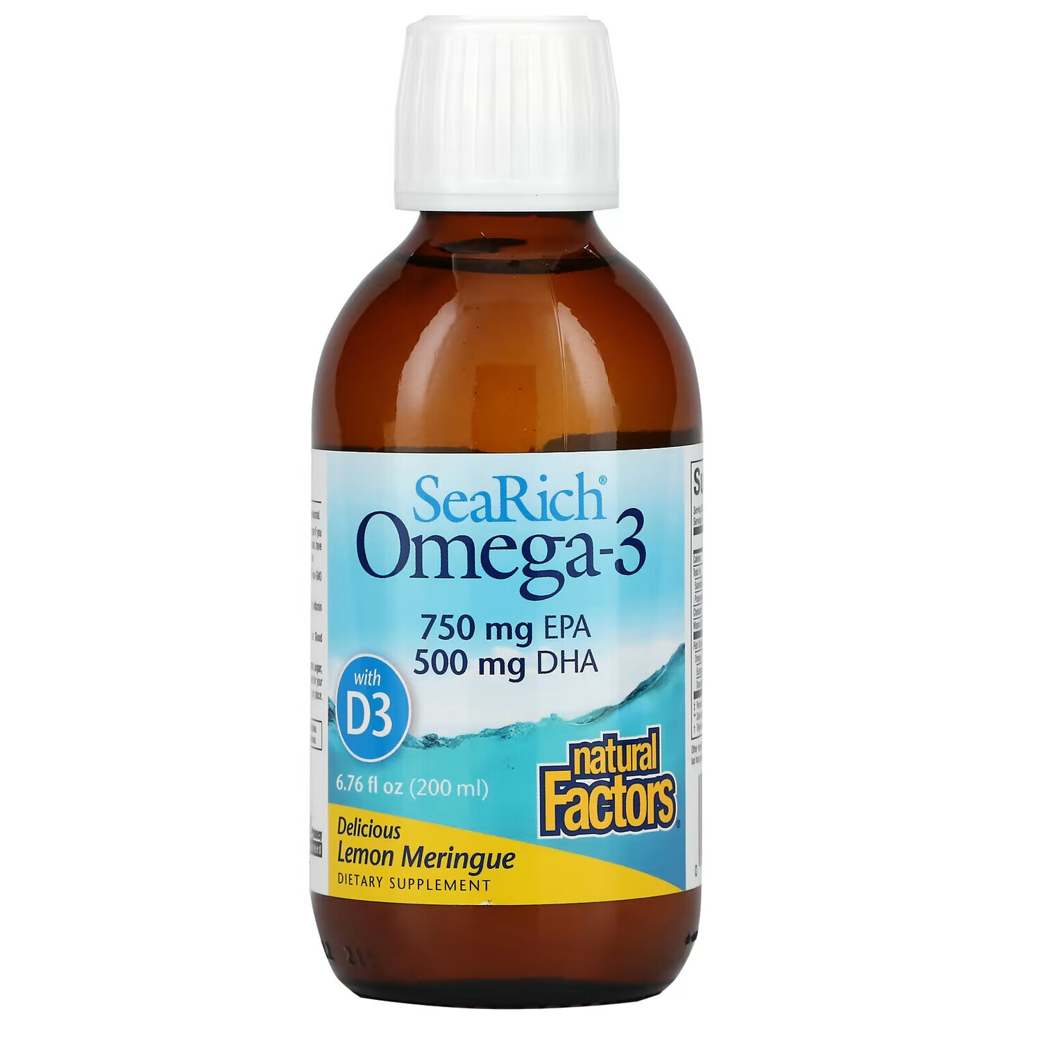 

Natural Factors, SeaRich Omega-3 с витамином D3, вкусная лимонная безе, 200 мл (6,76 жидк. Унции)