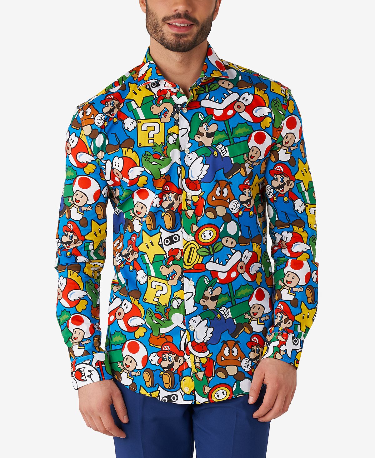 цена Мужская классическая рубашка nintendo с лицензией super mario OppoSuits