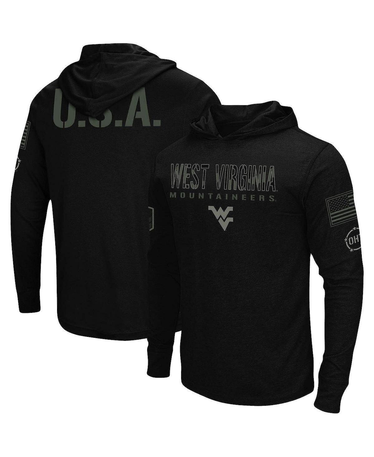 

Мужская черная футболка с длинным рукавом с капюшоном west virginia mountaineers oht в стиле милитари Colosseum, черный
