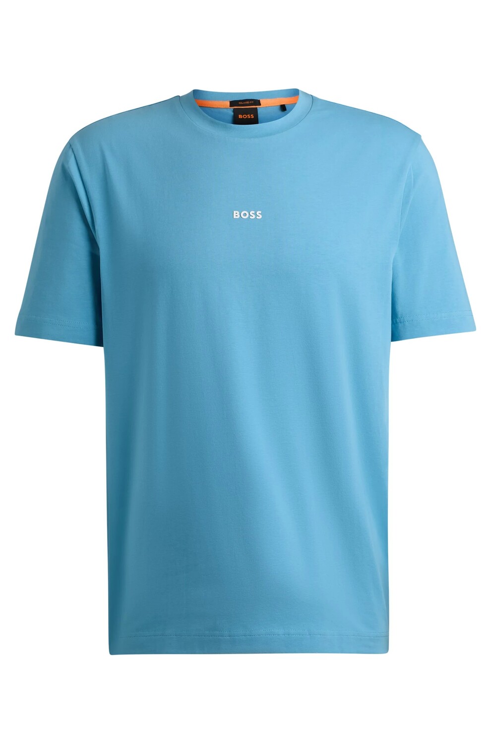 

Футболка Boss Relaxed-fit In Stretch Cotton With Logo Print, голубой, Синий