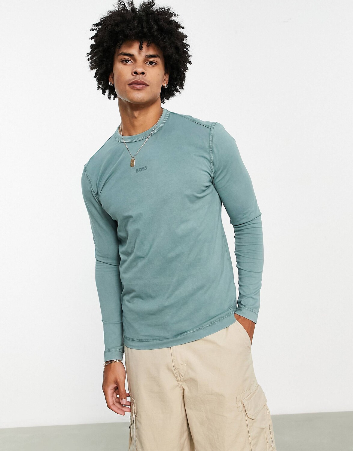 

Выбеленный зеленый топ с длинными рукавами BOSS Casual Tokkslong